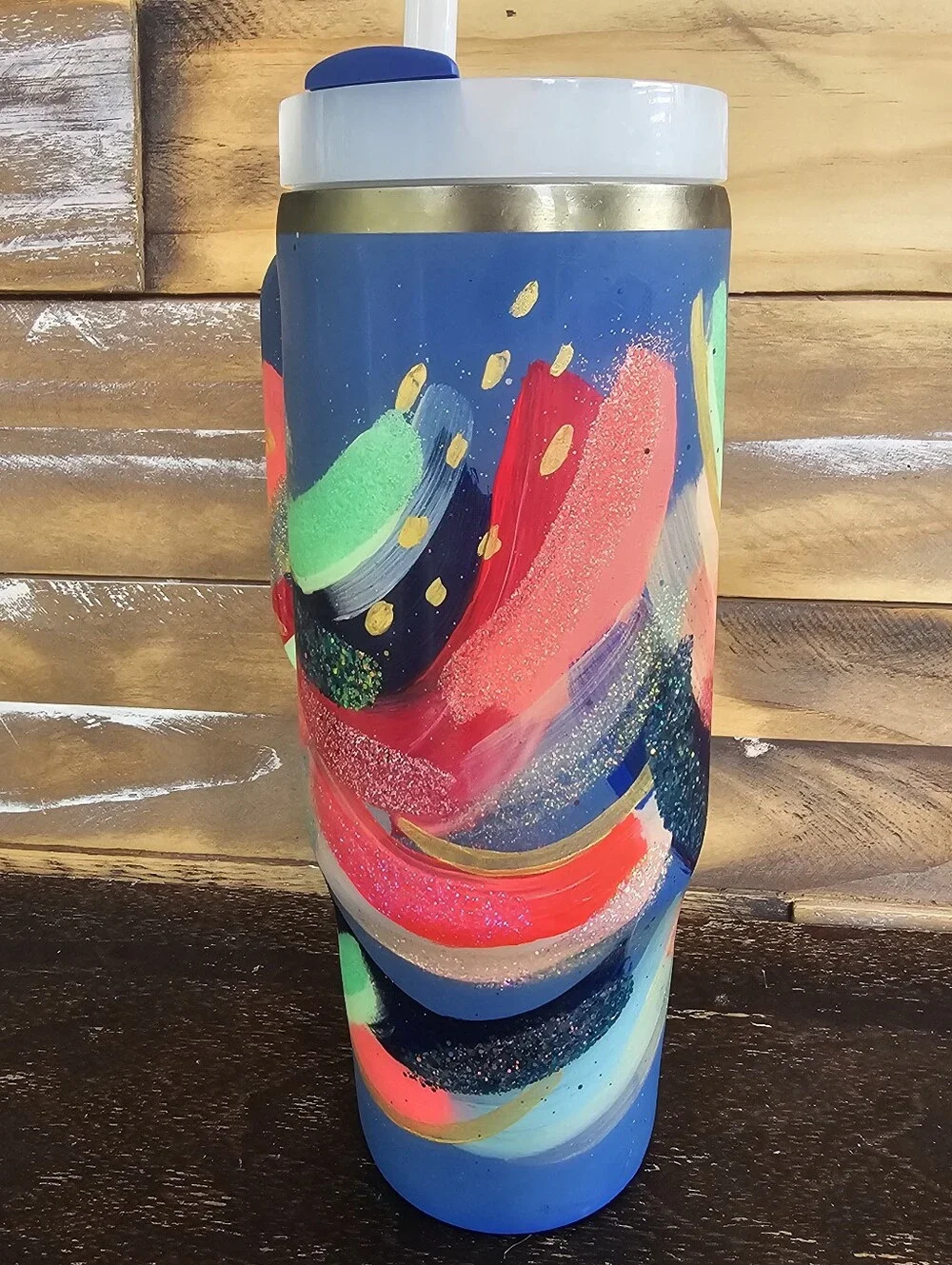 Suze Ford Custom Hand Painted Stanley Tumbler 30z Brush Strokes Limited Edition - Picture 7 of 17
